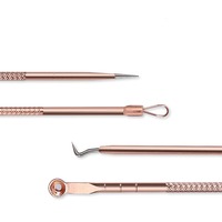 Kit professionnel de 4 outils pour le visage en acier inoxydable rose doré, extracteur avancé de points noirs et d'acné pour le nez