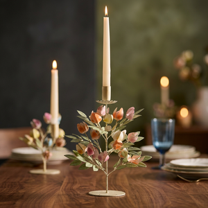 Porte-bougie en métal en forme d'arbre floral avec support pour bougie conique, design de branche botanique, centre de table décoratif pour la maison - Product Image 2