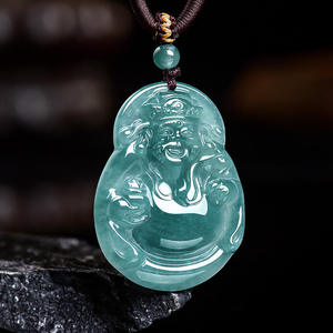 Pendentif Bouddha en Jadeite Naturelle Bleu Eau UNISEXE Style Chinois Bouddhisme Cadeau avec Certificat d'Expertise FG01 - Product Image 3
