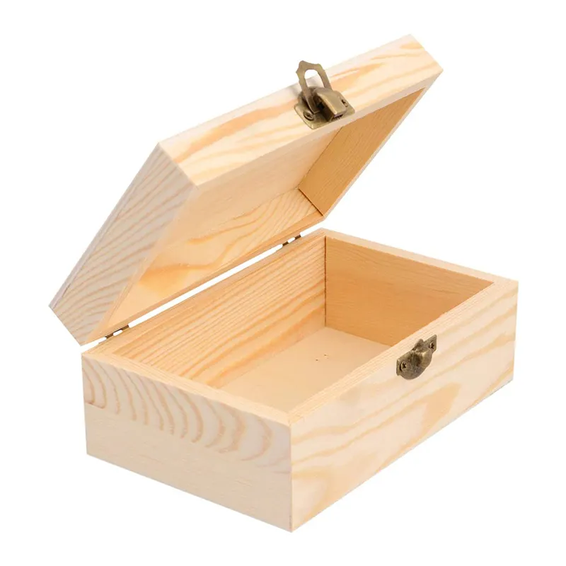 अधूरा लकड़ी के गहने उपहार बॉक्स के साथ ढक्कन और ताला अकवार DIY शिल्प भंडारण के मामले