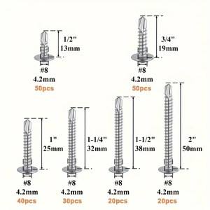 Cross Border Exclusive 210pcs Round Head Washer Self Tapping Screws Size 8 Stainless Steel Boxed Set Metal Use - Product Image 1