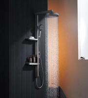 Nouvel ensemble de douche mural moderne en cuivre chromé brossé avec barre coulissante, rangement double couche, gris, pommeau de douche thermostatique effet pluie forte