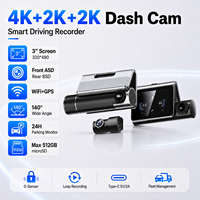 Layar 4K 3 inci Tiga Lensa 4K+2K+2K Penglihatan Malam Lensa 6-Lapisan WiFi G-Sensor 140 °   Lihat Monitor Parkir 24 Jam untuk Kamera Dasbor Mobil
