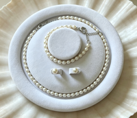 Parure de bijoux Quinceañera en perles : collier, bracelet, boucles d'oreilles en perles de riz d'eau douce 7-8 mm, argent 925, pour jeunes filles, vente en gros
