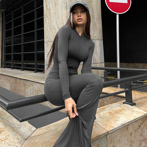 Vanfound <span class=keywords><strong>combinaison</strong></span> <span class=keywords><strong>de</strong></span> luxe taille haute pour femme <span class=keywords><strong>pantalon</strong></span> évasé manches longues conception <span class=keywords><strong>de</strong></span> fille chaude décontracté automne hiver porter pour la fête - Product Image 5