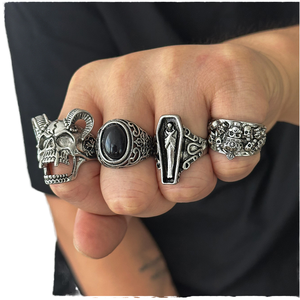 UM-Jewelry Ensemble de bagues tendance en alliage pour homme, style gothique, momie, vampire, cercueil, diable, satan, crâne, bague ouverte, punk rock, bijoux d'Halloween - Product Image 2