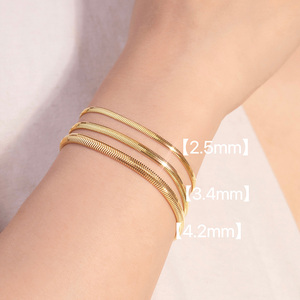 Gioielli in Oro Italiano AU750 18k, <span class=keywords><strong>Bracciale</strong></span> a Catena Piatta Stile Osso di <span class=keywords><strong>Serpente</strong></span>, <span class=keywords><strong>Bracciale</strong></span> in Oro per Donne - Product Image 2