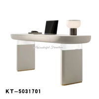 Bureau de luxe léger blanc crème pour chambre d'étude avec design de bureau flottant laqué