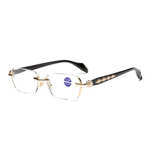 Gafas de Sol Rectangulares sin Montura para Hombre, con Corte de Diamante, Lentes Transparentes sin Graduación, Gafas Decorativas para Negocios - Product Image 3