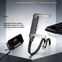 Cable de Carga Rápida Tipo-C de 240W 5A con Funda de Nailon y Soporte para Teléfono, para iPhone, Juegos, Oficina, Viajes, Auriculares y Relojes Inteligentes