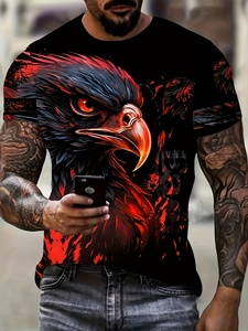 T-shirt sportiva casual da uomo a maniche corte, comoda e confortevole, con motivo a bandiera d'aquila stampato in 3D, stampa grafica classica con animali M - Product Image 1