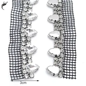 핫 한 줄 모조 다이아몬드 의류 액세서리 및 맞춤형 디자인을위한 신발 유리 모조 다이아몬드 트림