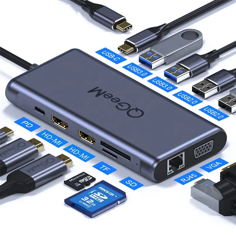 QGeeM 5 Гбит/с Hd-Mi Ethernet 12 в 1 USB C концентратор зарядная док-станция для ноутбука