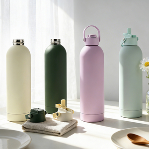 Custom Soft Touch Sport <b>Flask</b> 750ml Insulated Stainless Steel Water Bottle with Dust-proof Straw Lid and Portable Carry Handle - Product Image 1