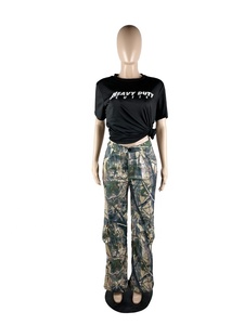 Pantaloni Cargo da Donna a Vita Alta <span class=keywords><strong>con</strong></span> Tasche <span class=keywords><strong>Laterali</strong></span>, Gamba Larga Dritta Stile Camouflage Y2K, Abbigliamento Streetwear Estivo - Product Image 5