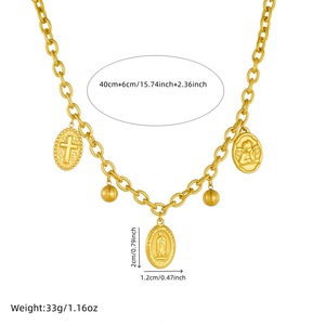 Gold Plated Stainless Steel Oval Pendant Chain Jewelry <b>Set</b> Cross Angel Design Unisex Everyday Wear Two Piece Necklace <b>Bracelet</b> - Product Image 5