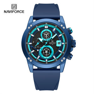 Montres à quartz originales de luxe NAVIFORCE 8033 BEBEBE, bleu, silicone, grand cadran, trois aiguilles, étanches, pour hommes, bracelet en silicone - Product Image 2