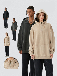 Sudadera con Capucha de Estilo Urbano, Tejido Grueso de 400 GSM, Felpa Francesa, Logotipo Personalizado, Lavado Ácido, Talla Grande, Cierre de Cremallera, para Hombre - Product Image 3