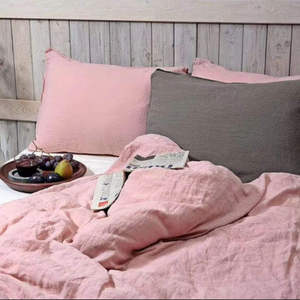 Parure de lit en coton rose poudré avec 2 taies d'oreiller, style bohème, housse de couette douce et lavée, pour une décoration de chambre moderne - Product Image 1
