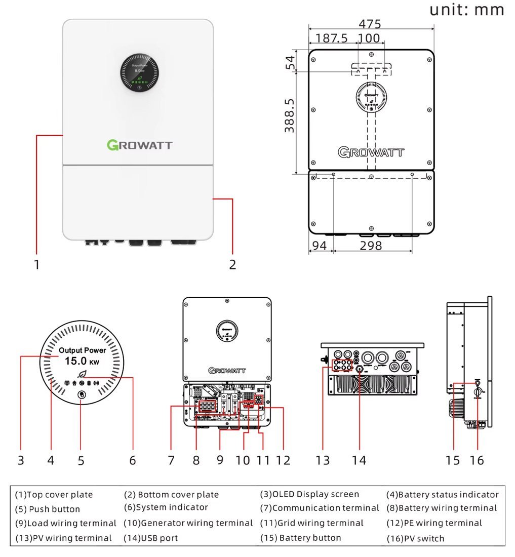 WIT 15KW HU Growatt Solar Hybrid Inverter Compatible with Lithium Ion Battery and IP66 Protection for EU and Home Solar Power · image 3