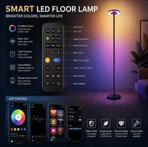 Lampada da Terra RGB <span class=keywords><strong>con</strong></span> Controllo App Smart, Sincronizzazione Musicale per Soggiorno, Camera da Letto, Sala Giochi, Effetto Onde d'Acqua <span class=keywords><strong>con</strong></span> Telecomando BT per Interni - Product Image 4