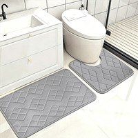 Ensemble de tapis de salle de bain 2 pièces, couleur unie, gaufré, antidérapant, absorbant, séchage rapide, en polyester, pour toilettes, lavable en machine, tapis de sol