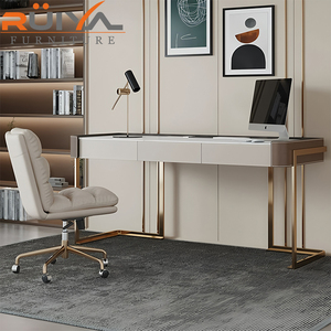 Sang trọng hiện đại tối giản yên da Đá Bàn văn phòng nghiên cứu viết Bàn Kim Loại bảng gỗ phong cách thiết kế bàn máy tính - Product Image 4