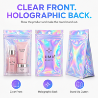 Mylar Holographique Refermable Fermeture Éclair Sacs en aluminium Fenêtre Transparente Petite Entreprise Stockage Alimentaire Emballage Pochette Odeur Plastique