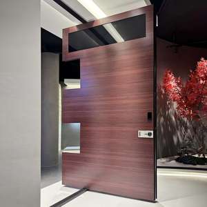 Porte d'entrée principale en aluminium coulé <span class=keywords><strong>de</strong></span> haute qualité, noire et blanche, en noyer australien, pour maison - Product Image 2