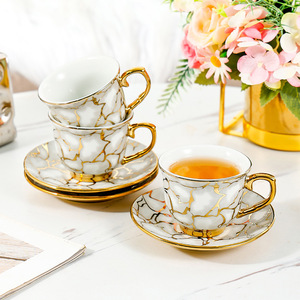 Ceramic Coffee <b>Cup</b> <b>Set</b> With Saucers Gold Plated Edge For Afternoon <b>Tea</b> Home Use - Product Image 4