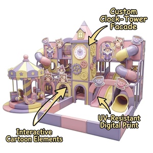 Aire de jeux intérieure personnalisable sur le thème <span class=keywords><strong>du</strong></span> <span class=keywords><strong>monde</strong></span> fantastique des dessins animés, avec façade de tour de l'horloge et piscine à balles, pour centre familial - Product Image 2