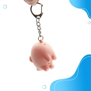 Mini portachiavi con suono in plastica maiale rosa con portachiavi torcia LED