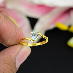 แหวนเงินแท้925วินเทจสำหรับผู้หญิงพลอยบุษราคัมสีฟ้าอัญมณีสีทอง18K เครื่องประดับเจ้าสาวแบบละเอียดสำหรับงานแต่งงานงานปาร์ตี้ - Product Image 2