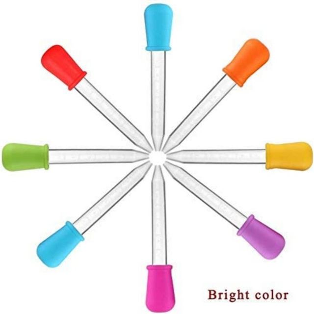 Children's 5ml Silicone Eco-Friendly Multicolor Liquid Droppers Clear Medicine Bulb Tip Wood Grip Kids' Water Pipettes Utensil