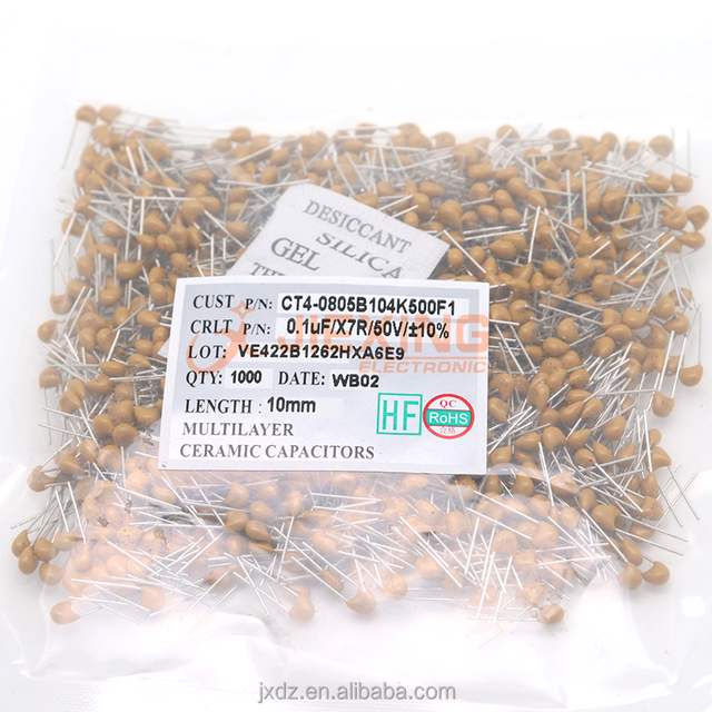 Multilayer Ceramic Capacitor 0.1UF 100NF 104 50V X7R 10% 2.54mm pitch CT4 0805 MLCC DIP 1000pcs/bag