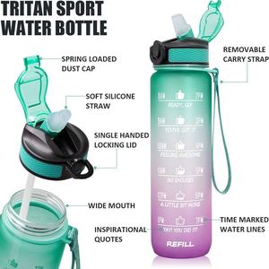 Gourde de voyage en plastique de 32 oz de haute qualité, sans BPA, avec paille en silicone, pour la rentrée scolaire, le sport, la course à pied et les activités de plein air, au design minimaliste et inspirant - Product Image 3