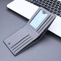 Dompet Kartu Kanvas Pendek Portabel dengan Ritsleting Warna Solid Gaya Jepang Canggih Logo Kustom untuk Pria