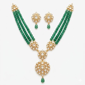 Traditional 925 Silver Green Beaded <b>Necklace</b> Set with Crystal Flower Pendant and Earrings for Women Wedding Jewelry - Product Image 1
