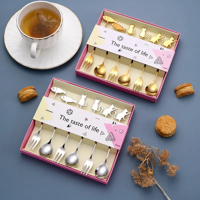 Conjunto De Teaspoon Colheres De Espresso Colher De Peixe De Gato Agitando Café Colher De Chá De Aço Inoxidável