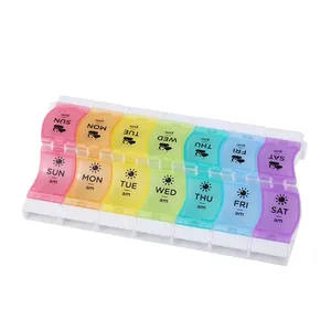 定制标志彩虹波浪形印刷机和流行设计塑料药丸收纳器储存药盒7天每周药盒