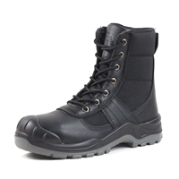 Bottes de sécurité montantes à embout d'acier en cuir litchi noir antidérapantes unisexe pour le travail, la construction, l'usine, l'exploitation minière Printemps-Été