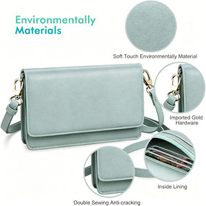 Petit sac à bandoulière pour femme, porte-té<span class=keywords><strong>l</strong></span>éphone, portefeuille avec emplacements pour cartes RFID, 2 sangles, bracelet - Product Image 2