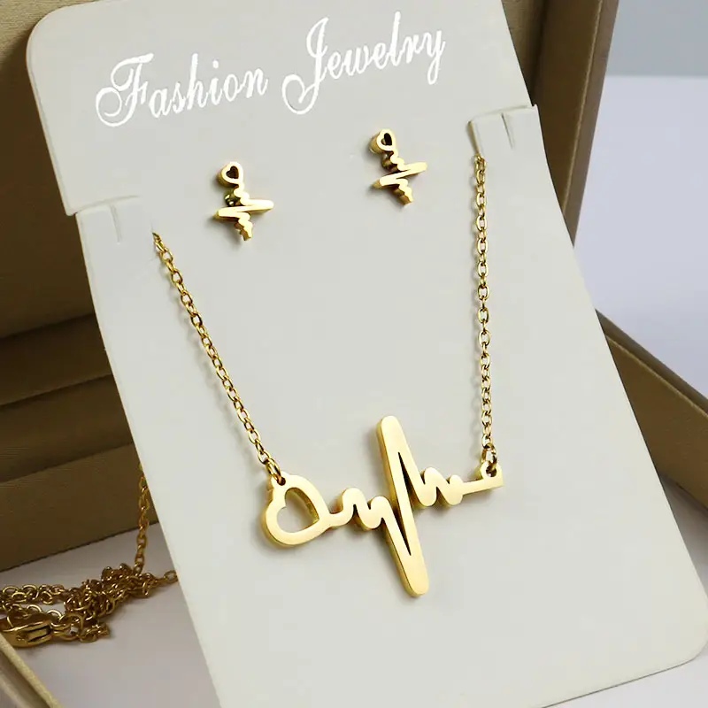 Cheap Price Wholesale Fashion Women Earring Jewelry Set Stainless Steel Cross Jewelry Set Girl Cutting Heart Necklace