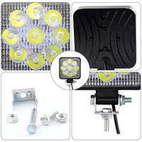 DXZ Phare de travail carré en aluminium de 3 pouces, 27W, 9 LED, 12V, certifié CE, mini projecteur LED pour voiture, pour rétrofit/amélioration, éclairage automobile
