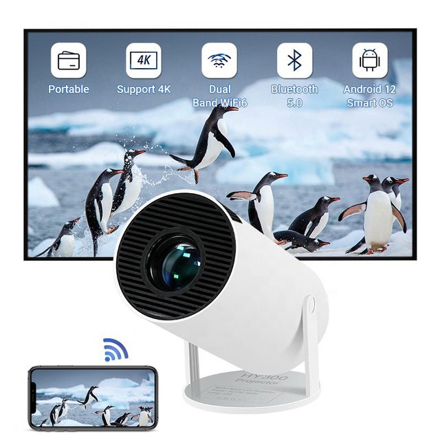 Factory Priced HY300 Mini WiFi Smart Android M1 Projector Latest 4K Home Theater Support Android 12 Mini Video LCD for Home