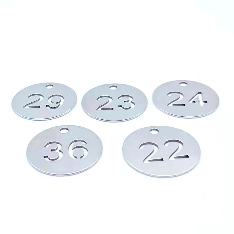 Individueller großhandel 304 edelstahl metall hohle nummernschild kreisförmiges etikett 1-50 marke platte mehrzweck-angebot