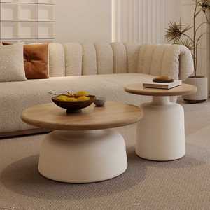 Set di Tavolini da Caffè Moderni per la Casa di Lusso in Legno e <span class=keywords><strong>Vetro</strong></span>, Rotondi e a Nuvola, Stile Nordico <span class=keywords><strong>Nero</strong></span> e Crema per Soggiorno - Product Image 1
