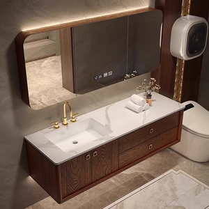 <span class=keywords><strong>Meuble</strong></span> <span class=keywords><strong>de</strong></span> <span class=keywords><strong>salle</strong></span> <span class=keywords><strong>de</strong></span> <span class=keywords><strong>bain</strong></span> rectangulaire moderne en chêne <span class=keywords><strong>haut</strong></span> <span class=keywords><strong>de</strong></span> <span class=keywords><strong>gamme</strong></span> européen avec évier, <span class=keywords><strong>vasque</strong></span> en céramique à plateau en roche et égouttoir, à suspendre au mur - Product Image 4