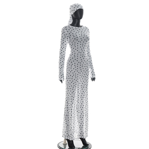 Viviblook D26DS135 Women Summer Casual Dress Sexy <b>Perspective</b> Polka Dot Print Mesh Headband Long Sleeved Dress - Product Image 4