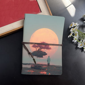 Cuaderno A6 hecho a mano, páginas reemplazables, regalo de lujo para conferencias, notas clave con hombre, isla flotante, árbol, impresiones de luna llena en - Product Image 2